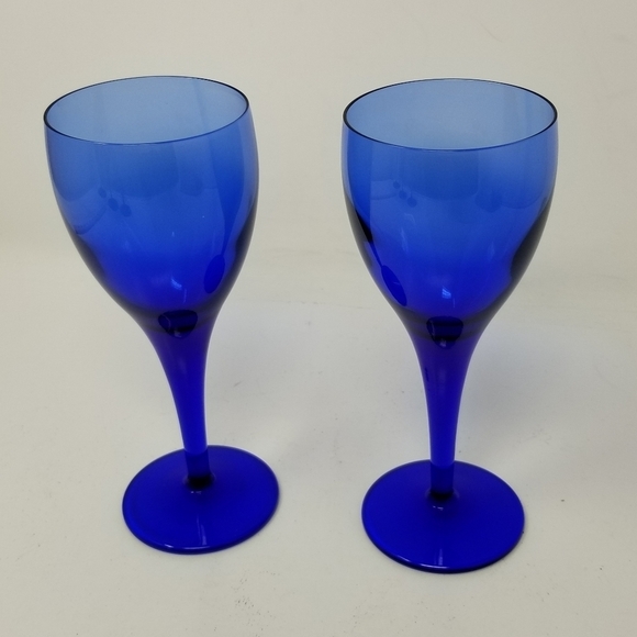 Cobalt Blue Vintage Stemmed Wine Glasses Set of Two Pair Estate - Picture 3 of 9